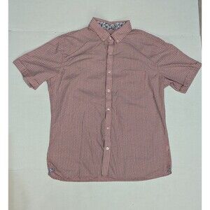 Van Heusen Short Sleeve Plaid Shirt - Size L - Red & Navy w/ Floral Collar...